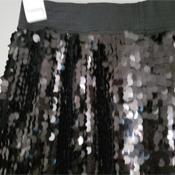 Pink Rose Black Sequin Skirt Size Small S Holiday New Years Party Elastic Band - Picture 4 of 6